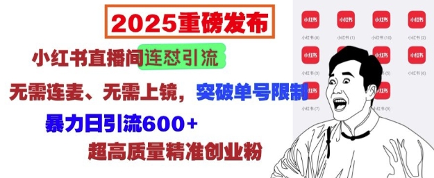 2025重磅发布：小红书直播间连怼引流，无需连麦、无需上镜，突破单号限制，暴力日引流600+ - 识享社-识享社