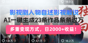 日入2000+！影视剧人物自述解说新玩法，AI暴力起号新姿势，23条作品条...-识享社