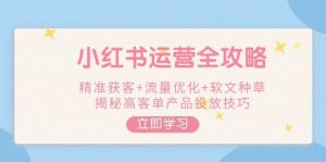 小红书运营全攻略，精准获客+流量优化+软文种草，揭秘高客单产品投放技巧-识享社