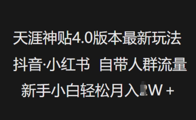 天涯神贴4.0版本最新玩法，抖音·小红书自带人群流量，新手小白轻松月入过W - 识享社-识享社
