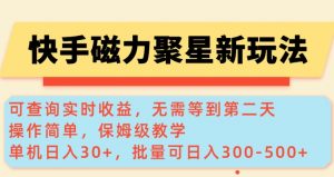 快手磁力新玩法，可查询实时收益，单机30+，批量可日入3到5张【揭秘】-识享社