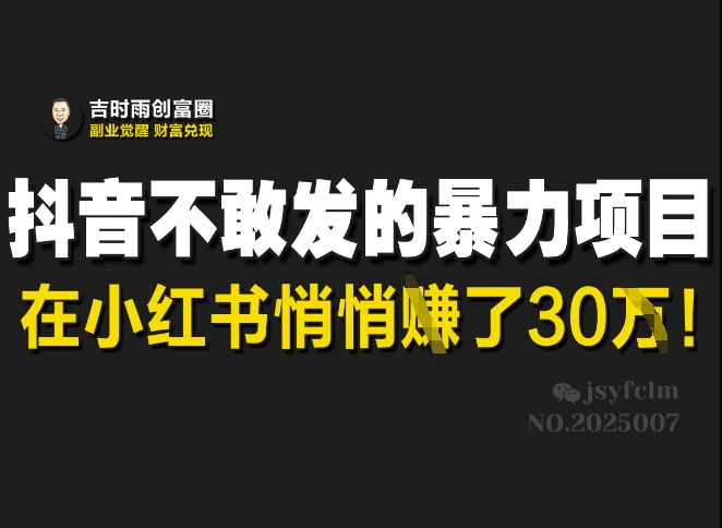 抖音不敢发的暴利项目，在小红书悄悄挣了30W - 识享社-识享社