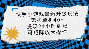 快手小游戏最新版升级玩法，新风口，无脑单机日入40+，可批量放大，小...-识享社