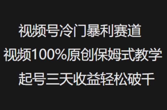 视频号冷门暴利赛道视频100%原创保姆式教学起号三天收益轻松破千 - 识享社-识享社