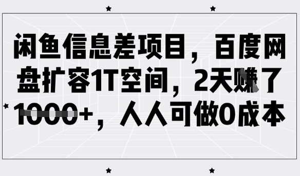 闲鱼信息差项目,百度网盘扩容1T空间,2天收益1k+,人人可做0成本 - 识享社-识享社