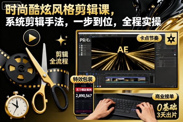 时尚酷炫风格剪辑课，系统剪辑手法，一步到位，全程实操 - 识享社-识享社