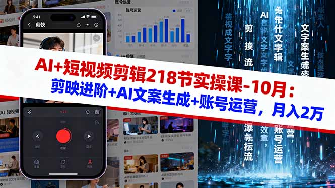 AI+短视频剪辑218节实操课-10月：剪映进阶+AI文案生成+账号运营，月入2万 - 识享社-识享社