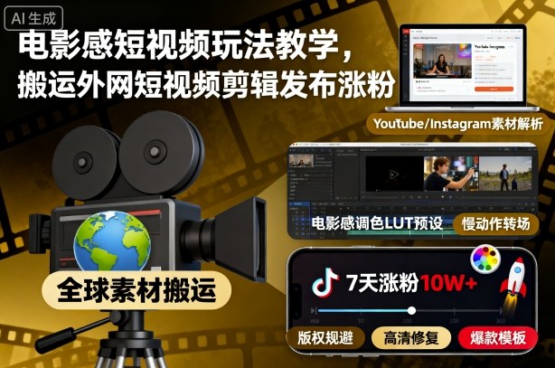 电影感短视频速成课:搬运外网素材剪辑技巧,从翻墙到发布涨粉全流程教学