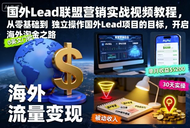 国外Lead联盟营销实战视频教程，从零基础到独立操作国外Lead项目的目标，开启海外淘金之路 - 识享社-识享社