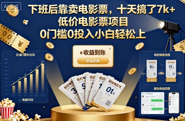 下班后靠卖电影票,十天搞了7k+,低价电影票项目,0门槛0投入小白轻松上手【揭秘】 - 识享社-识享社