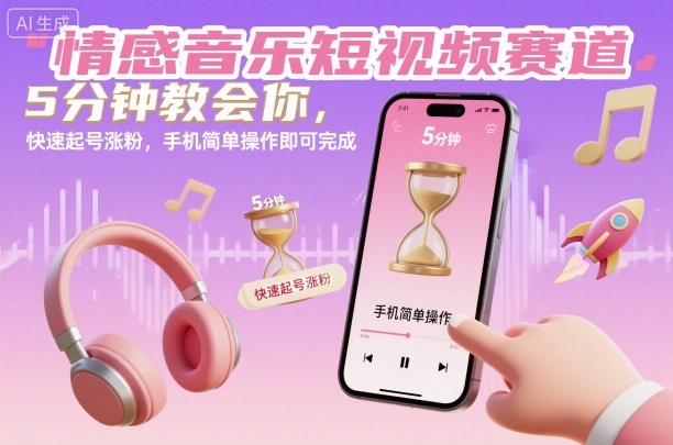 情感音乐短视频教程：5分钟学会快速起号涨粉，手机操作抓住用户情绪痛点
