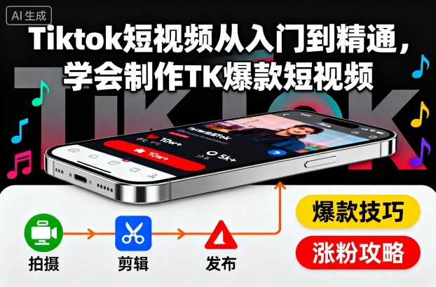 Tiktok短视频从入门到精通,学会制作TK爆款短视频 - 识享社-识享社