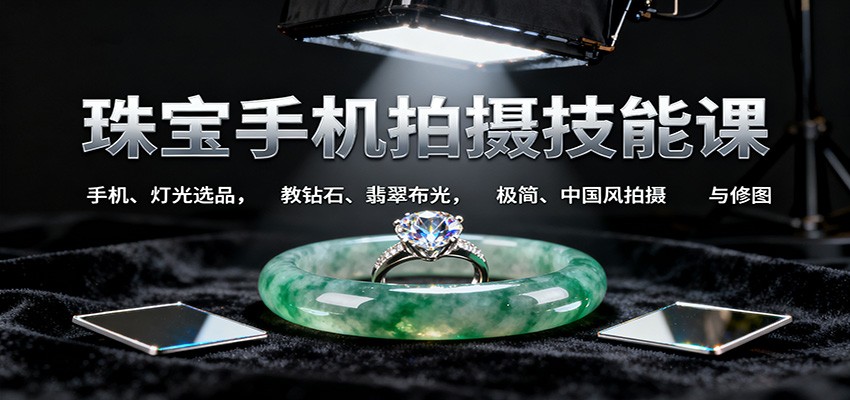 珠宝手机拍摄技能课:手机、 灯光选品,教钻石、翡翠布光,极简、中国风拍摄与修图 - 识享社-识享社