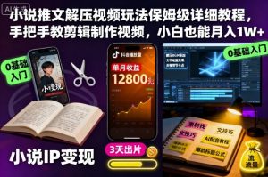 小说推文解压视频玩法保姆级详细教程，手把手教剪辑制作视频，小白也能月入1W+-识享社