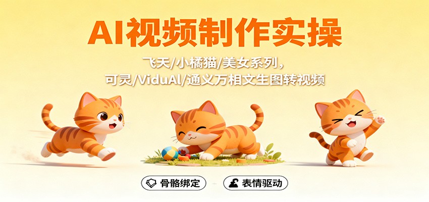 AI视频制作实操:可灵/ViduAl/通义万相全教学,飞天/小橘猫/美女系列案例实战