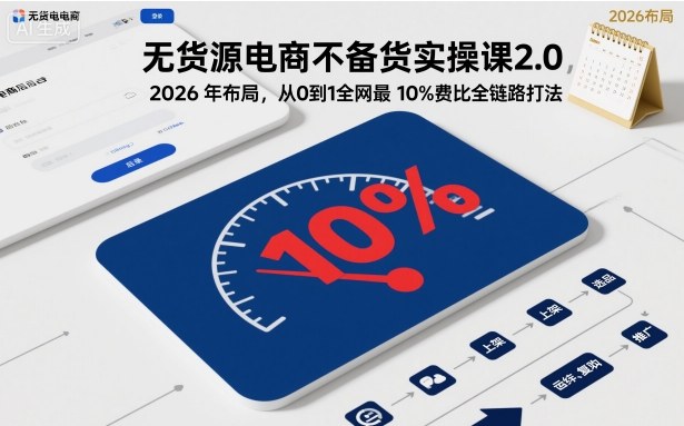 无货源电商不备货实操课2.0，2026年布局，从0到1全网最低10%费比全链路打法【更新】-识享社