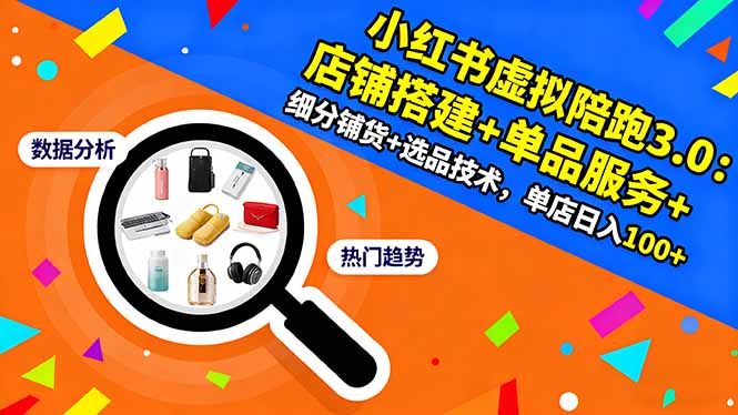 小红书虚拟陪跑3.0：店铺搭建+单品服务/细分铺货玩法，单店日入100+实战教程-识享社