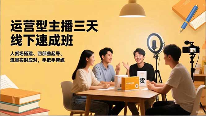 运营型主播三天线下班，人货场搭建,四部曲起号,流量实时应对，手把手带练-识享社