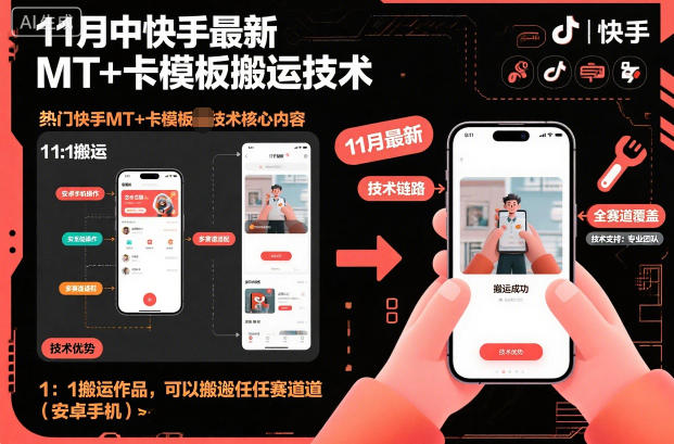 11月中快手最新MT+卡模板搬运技术，1：1搬运作品，可以搬运任何赛道(安卓手机)-识享社