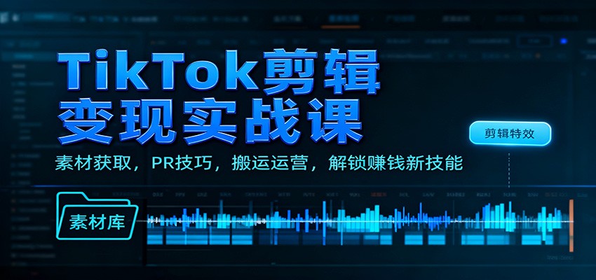 TikTok剪辑变现实战课：素材获取，PR技巧，搬运运营，解锁赚钱新技能-识享社