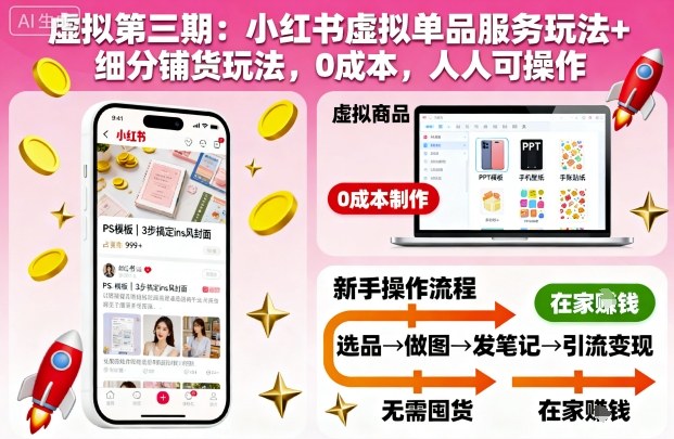 虚拟第三期：小红书虚拟单品服务玩法+细分铺货玩法，0成本，人人可操作(更新) - 识享社-识享社