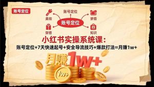小红书实操系统课：账号定位+7天快速起号+安全导流技巧+爆款打法=月赚1w+-识享社
