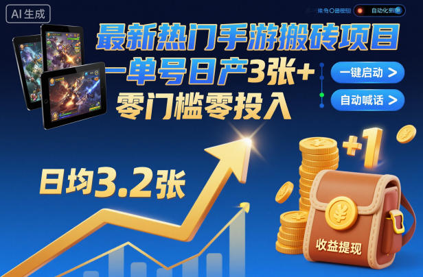 最新热门手游搬砖项目，一键自动化挂G，单号日产3张+，零门槛零投入【揭秘】-识享社