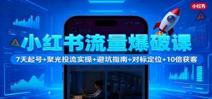 小红书流量爆破课：7天起号+聚光投流实操+避坑指南+对标定位+10倍获客-识享社