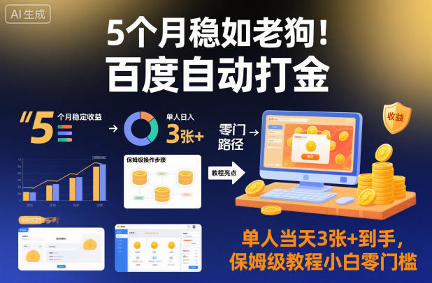 5个月稳如老狗！百度自动打金，单人当天3张+到手，保姆级教程小白零门槛【揭秘】-识享社