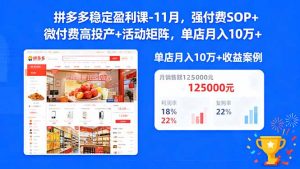拼多多稳定盈利课-11月,强付费SOP+微付费高投产+活动矩阵,单店月入10万+-识享社