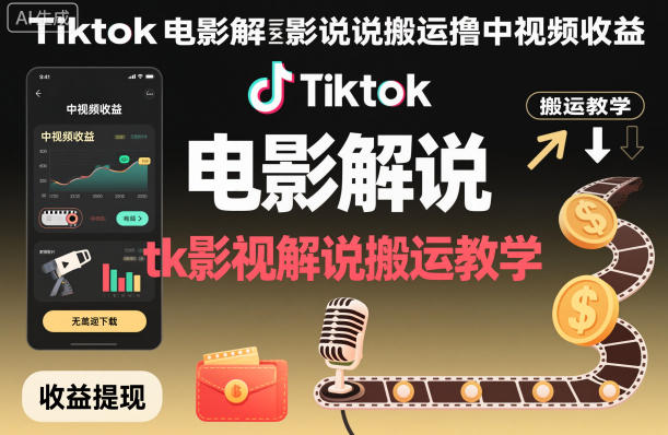 Tiktok电影解说搬运撸中视频收益,tk影视解说搬运教学 - 识享社-识享社