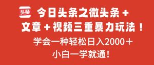 今日头条之微头条＋文章＋视频三重暴力玩法，学会一种轻松日入2000＋，...-识享社