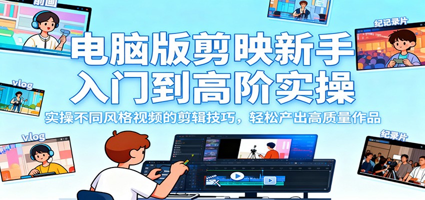 电脑版剪映新手入门到高阶实操,实操不同风格视频的剪辑技巧,轻松产出高质量作品 - 识享社-识享社