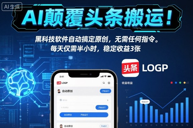 AI颠覆头条搬运!黑科技软件自动搞定原创,无需任何指令。每天仅需半小时,稳定收益3张【揭秘】-识享社