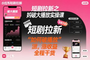 短剧拉新之小红书如何破大播放实操课，如何破播放，涨收益，全程干货-识享社