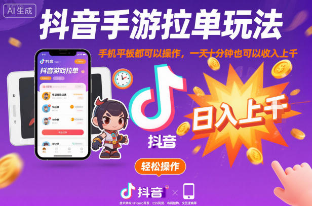 抖音手游拉单玩法,手机平板都可以操作,一天十分钟也可以收入上K【揭秘】 - 识享社-识享社