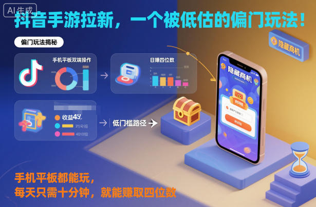 抖音手游拉新，一个被低估的偏门玩法！手机平板都能玩，每天只需十分钟，就能賺取四位数【揭秘】-识享社