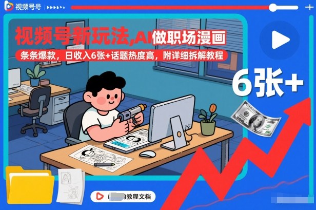 视频号新玩法，AI做职场漫画，条条爆款，日收入6张+话题热度高，附详细拆解教程 - 识享社-识享社