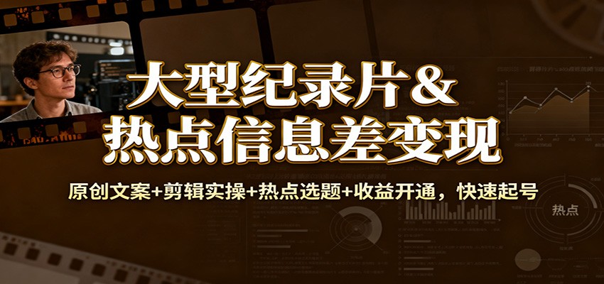 大型纪录片&热点信息差变现：原创文案+剪辑实操+热点选题+收益开通，快速起号 - 识享社-识享社