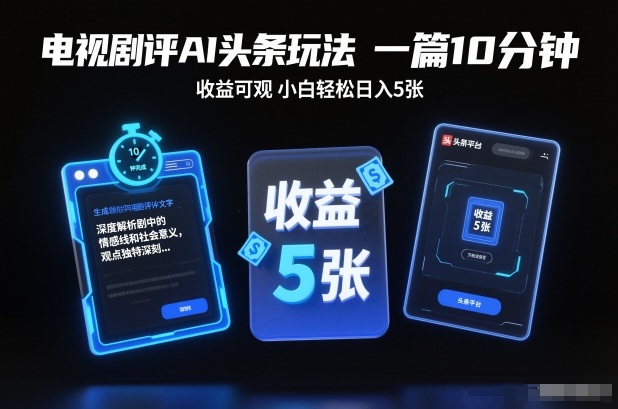 电视剧评AI头条玩法，一篇10分钟，收益可观，小白轻松日入5张+【独家】 - 识享社-识享社