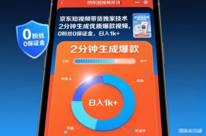 京东短视频带货独家技术，2分钟生成一条优质爆款视频，0粉丝0保证金，日入1k+【揭秘】-识享社