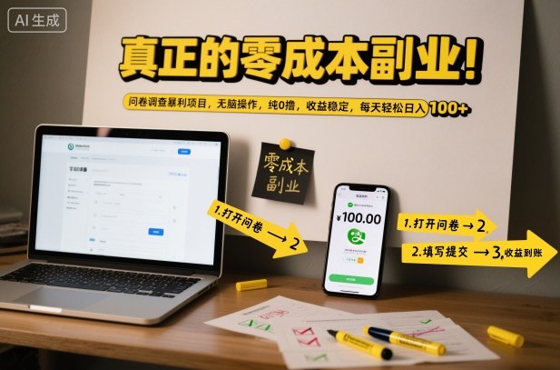 真正的零成本副业！问卷调查暴利项目，无脑操作，纯0撸，收益稳定，每天轻松日入100+【揭秘】 - 识享社-识享社