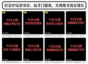 抖音IP运营项目，抖音今日主题玩法，起号门槛低，实现账号稳定增长-识享社