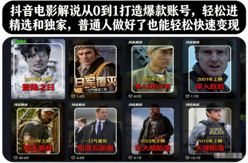 抖音电影解说从0到1打造爆款账号，轻松进精选和独家，普通人做好了也能轻松快速变现 - 识享社-识享社