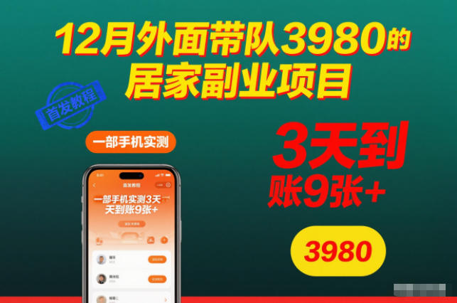 12月外面带队3980的居家副业项目，一部手机实测3天到账9张+，首发教程【揭秘】 - 识享社-识享社
