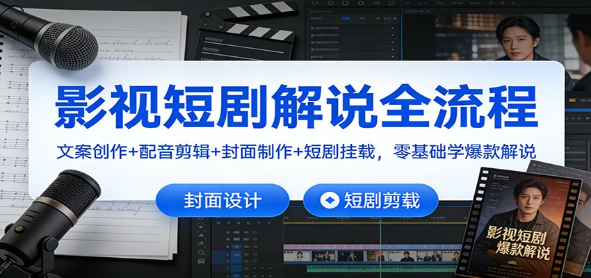 影视短剧解说全流程：文案创作+配音剪辑+封面制作+短剧挂载，零基础学爆款解说-识享社