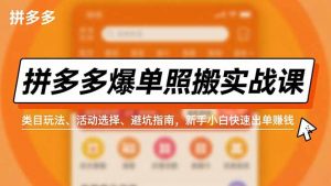 拼多多爆单照搬实战课，类目玩法、活动选择、避坑指南，新手小白快速出单赚钱-识享社