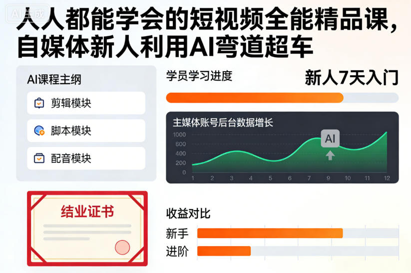 人人都能学会的短视频全能精品课，自媒体新人利用AI弯道超车 - 识享社-识享社