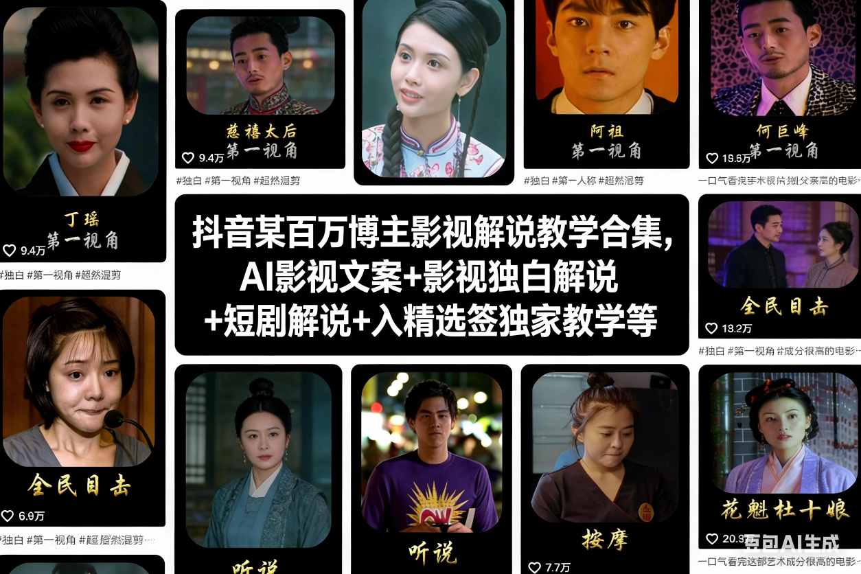 抖音某百万博主影视解说教学合集，AI影视文案+影视独白解说+短剧解说+入精选签独家教学等 - 识享社-识享社