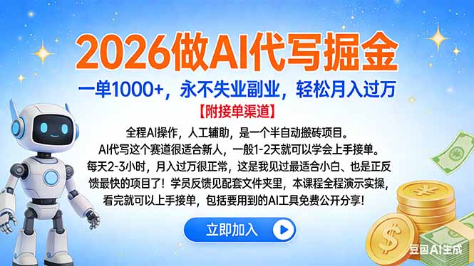 2026做AI代写掘金，一单1000+，永不失业副业，轻松月入过万-识享社